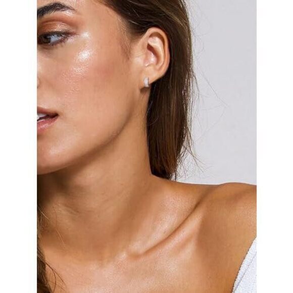 Moissanite Bling Half Huggie Hoop Earrings for Women 925 Sterling Silver Sparkl - Picture 2 of 6